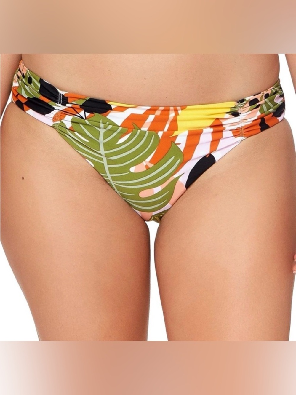 bar Ill Multi Color Tropical Print Stretch Ruched Bikini Swimsuit Bottom  Size L